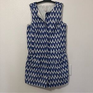 J.Crew Blue White Linen Blend Cotton Chevron Print Ikat Romper size 00 worn once